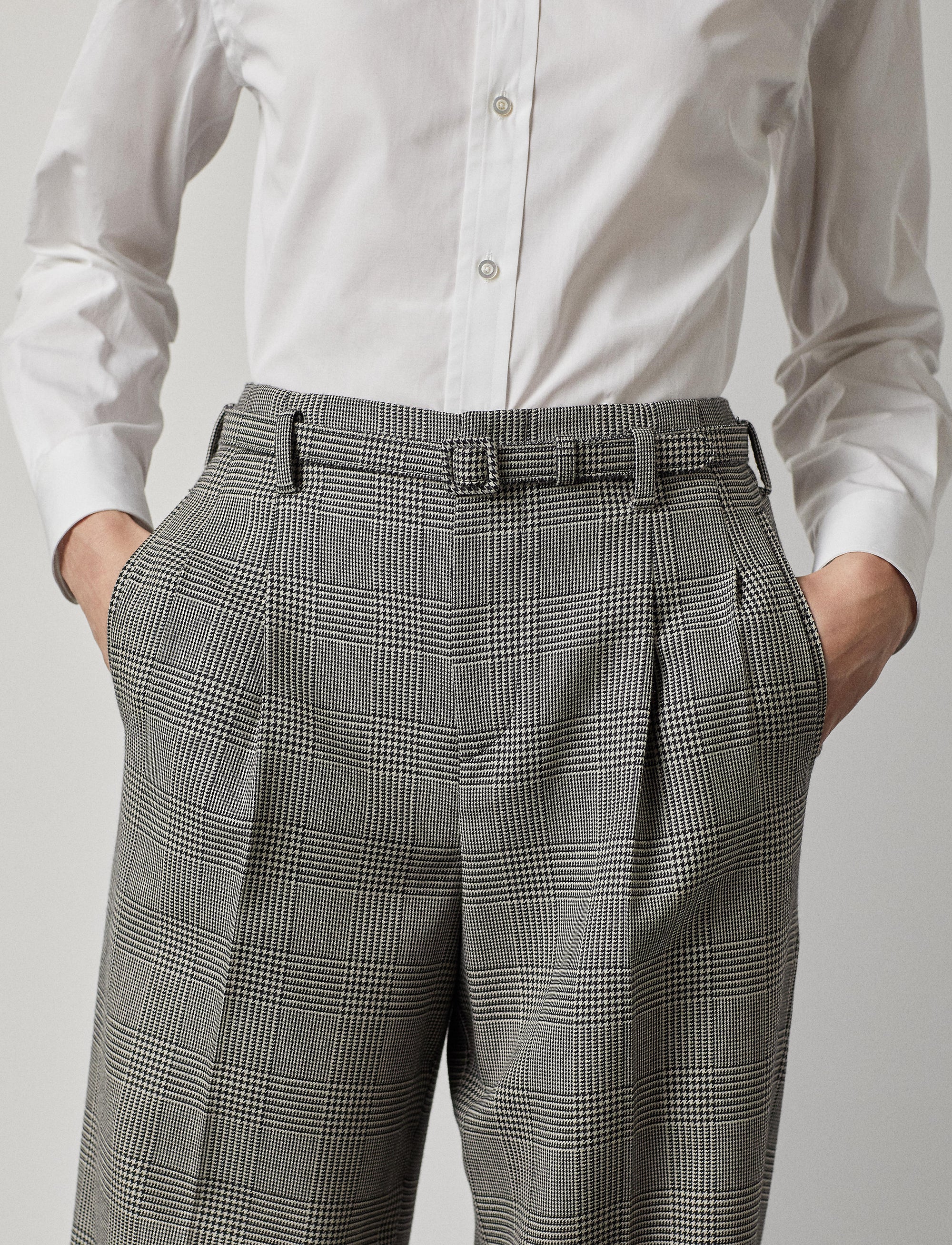 Pantalon Stamford prince-de-galles en laine - Black & Antique Cream