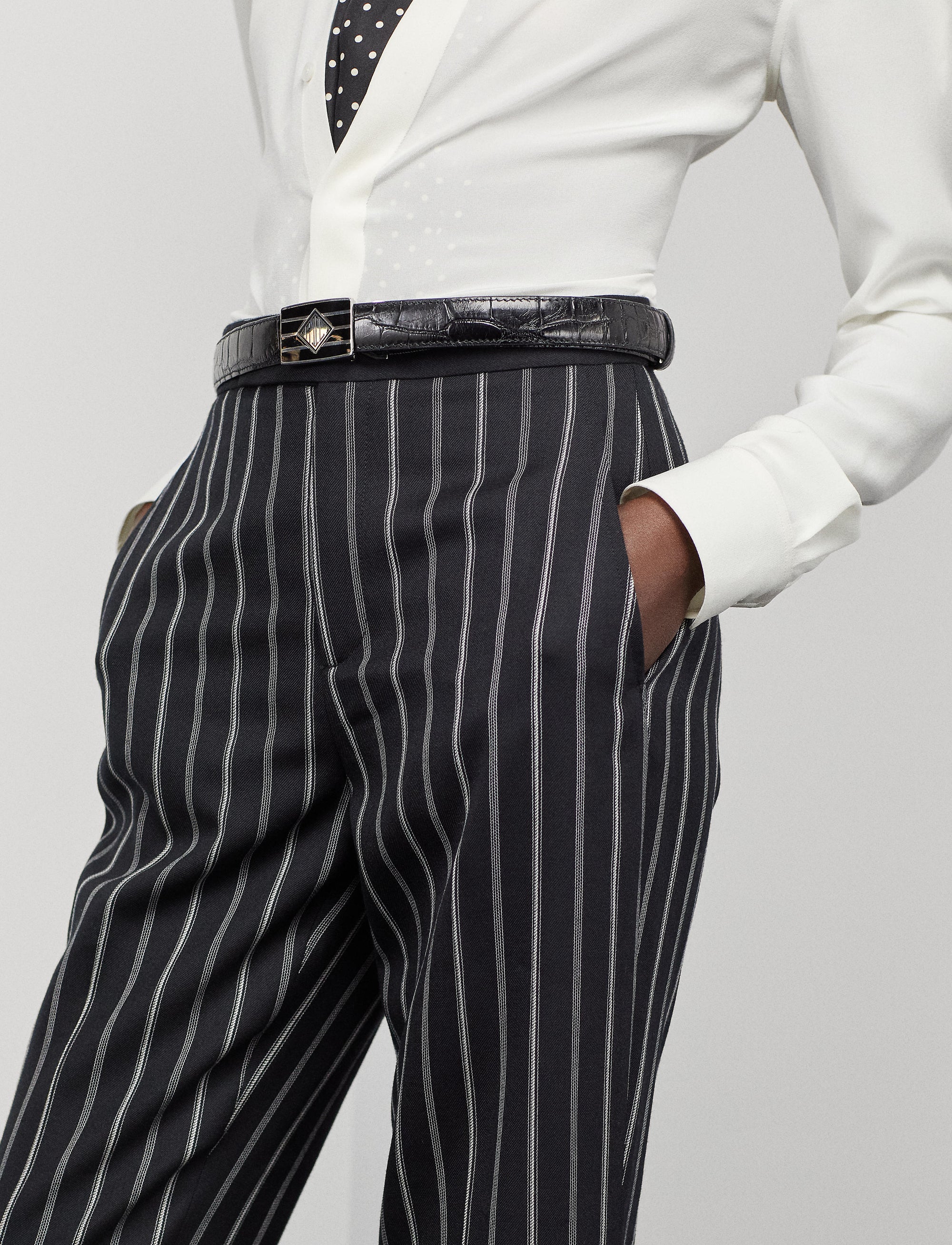 Pantalon Alaina en laine milleraies - Black & Cream