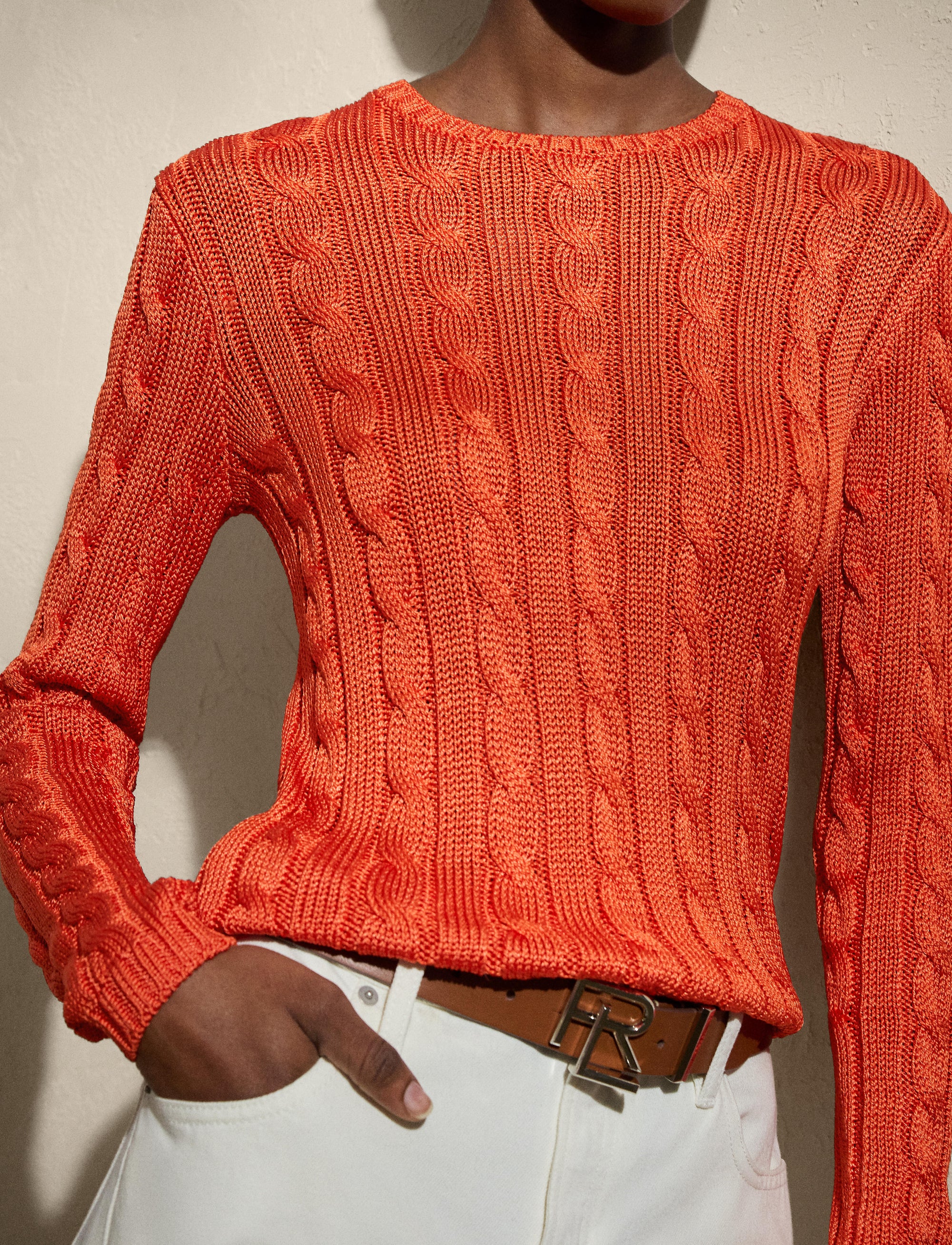2pcs / NEW // BRIGHT ORANGE PULLOVER LONG SLEEVE LS CN CABLE