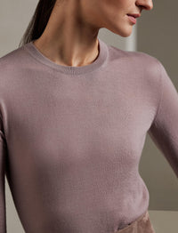 Pull col rond en cachemire - Mauve