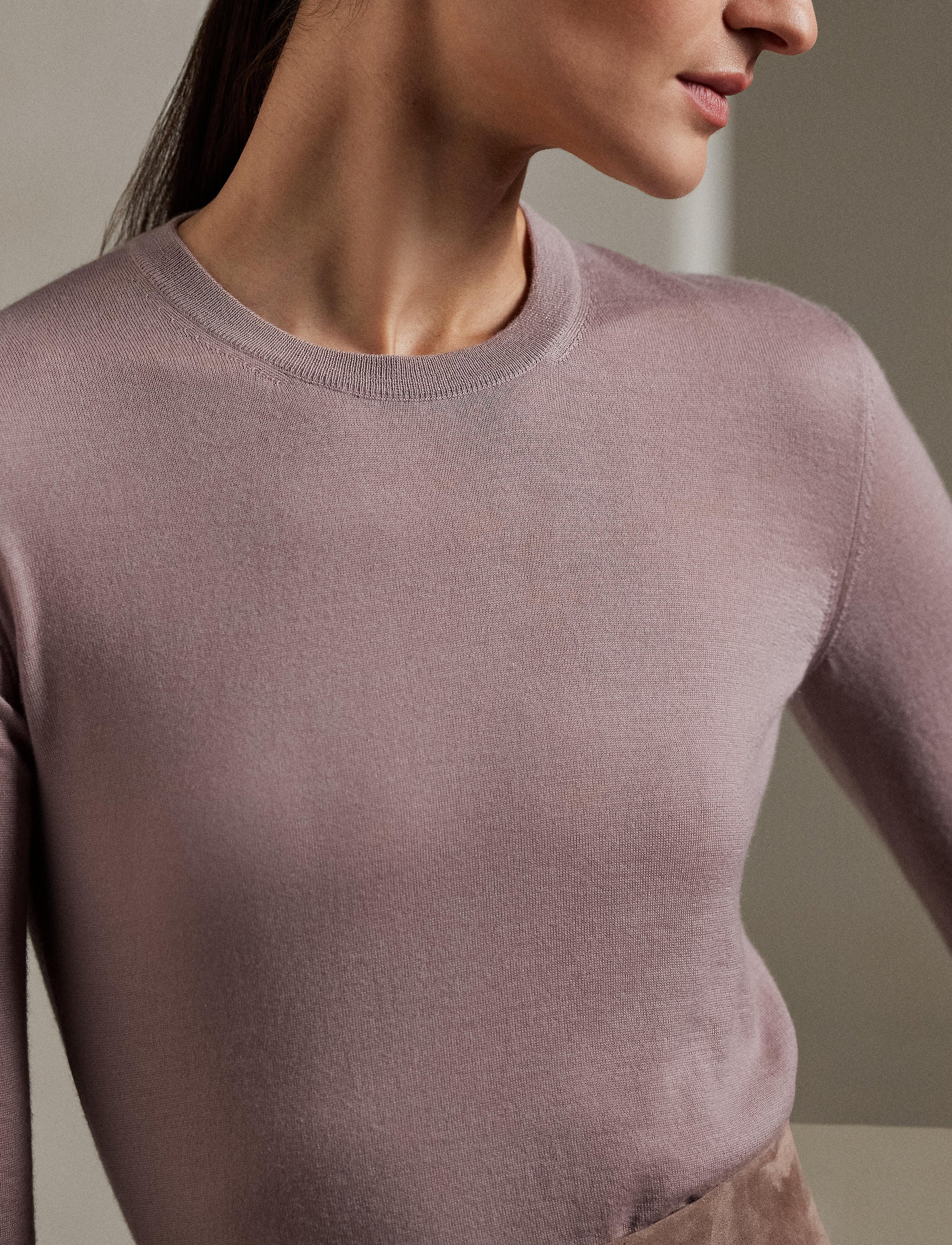 Pull col rond en cachemire - Mauve