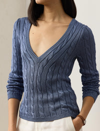 Pull col en V torsadé en soie - Cornflower