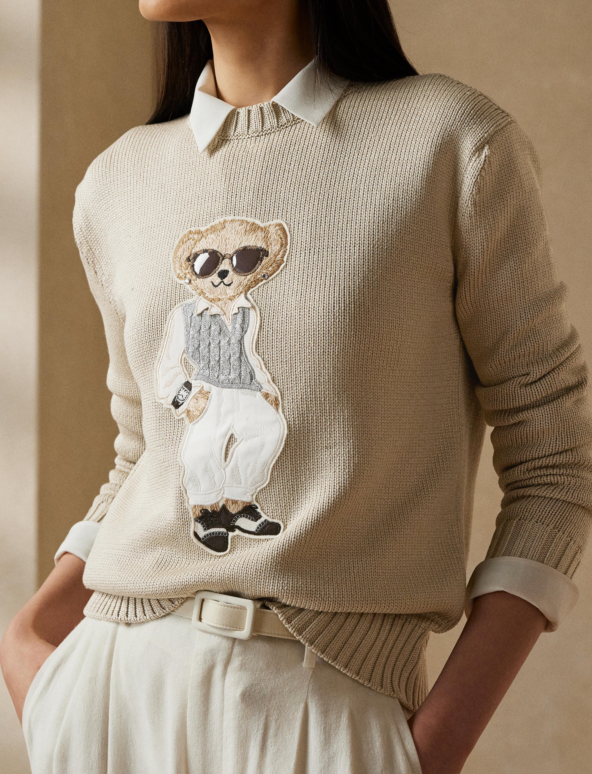 Pull Polo Bear torsadé en soie - Champagne