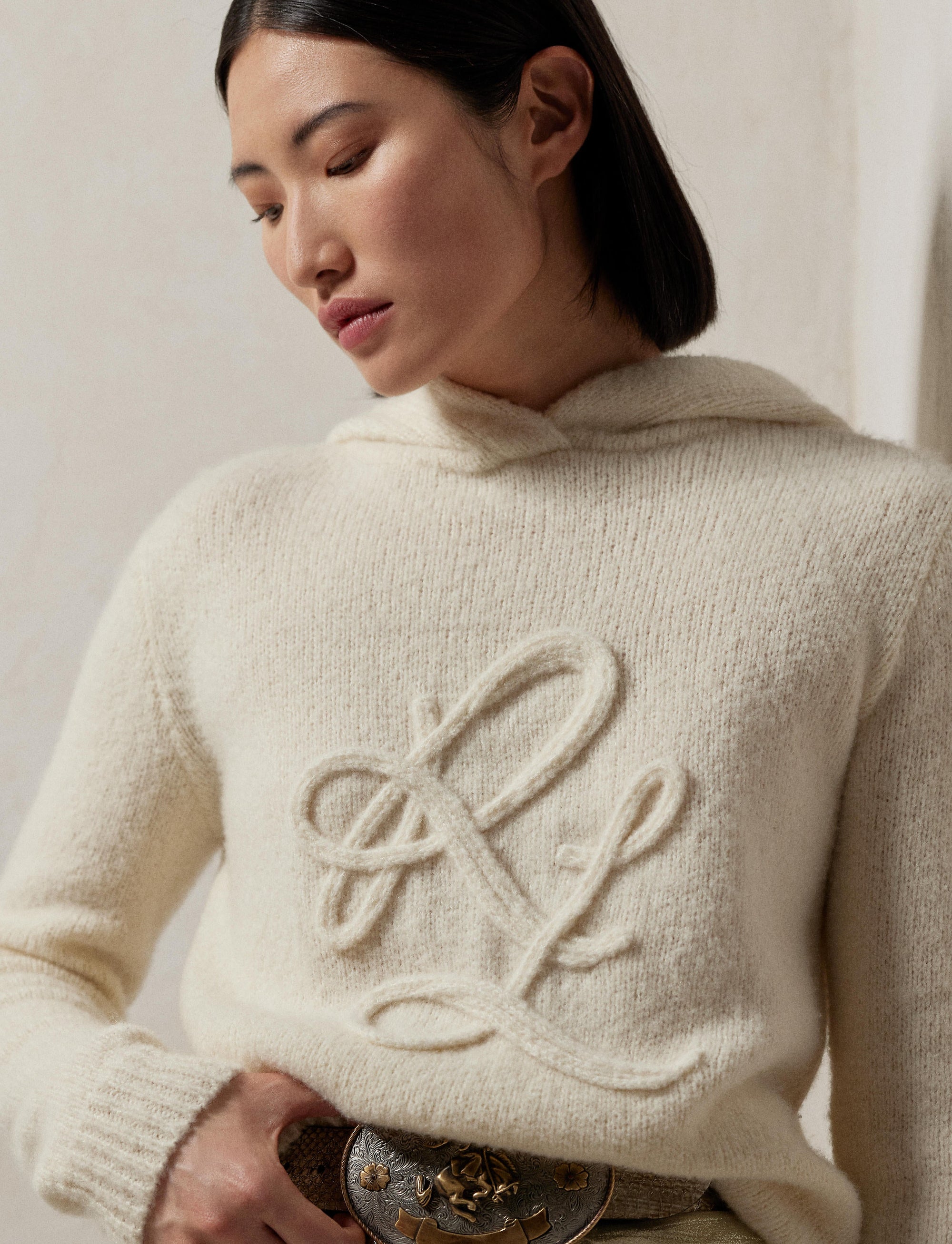 RL hooded jumper in curly cashmere - Lux Cream