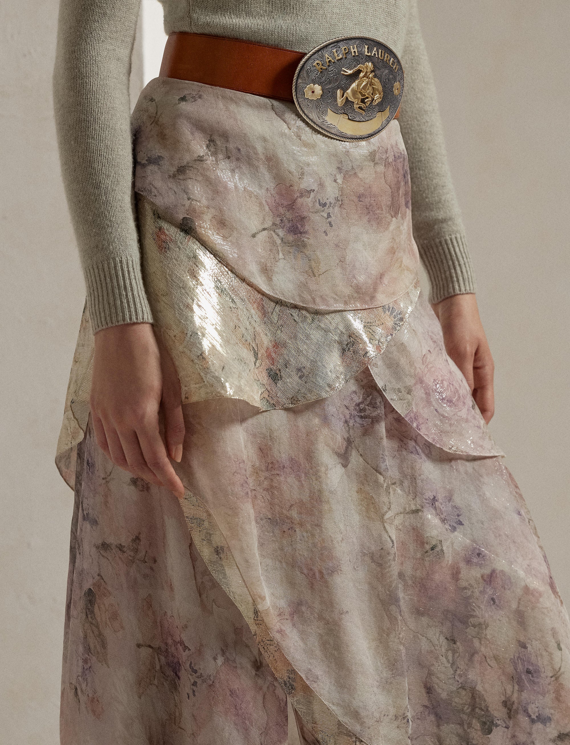 Jupe Birgita pans et motif en soie - Blush & Multicolore