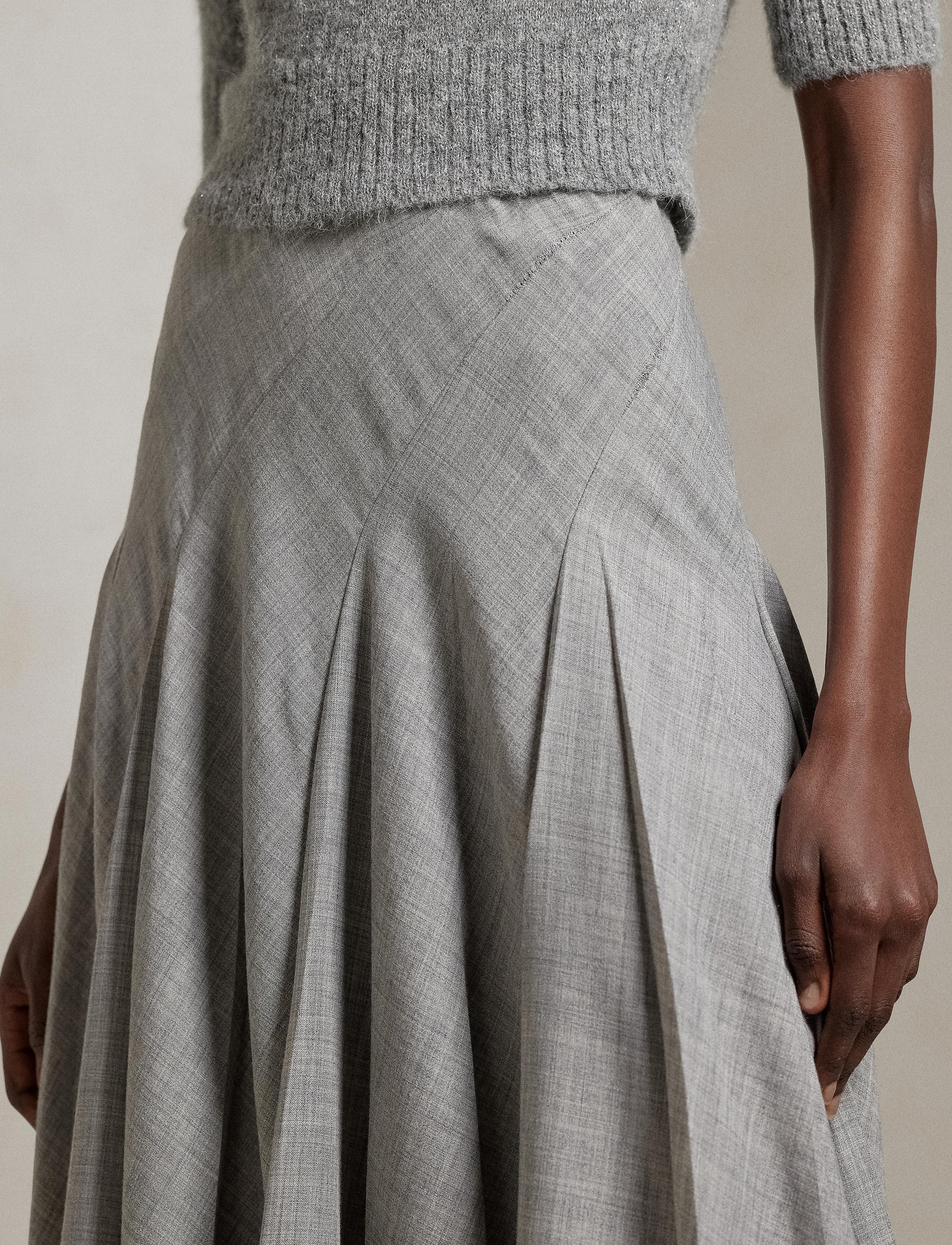 Jupe Harleigh plissée en laine - Classic Light Grey