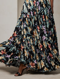 Maxi jupe Sutton à motif voile de lin - Black Multi