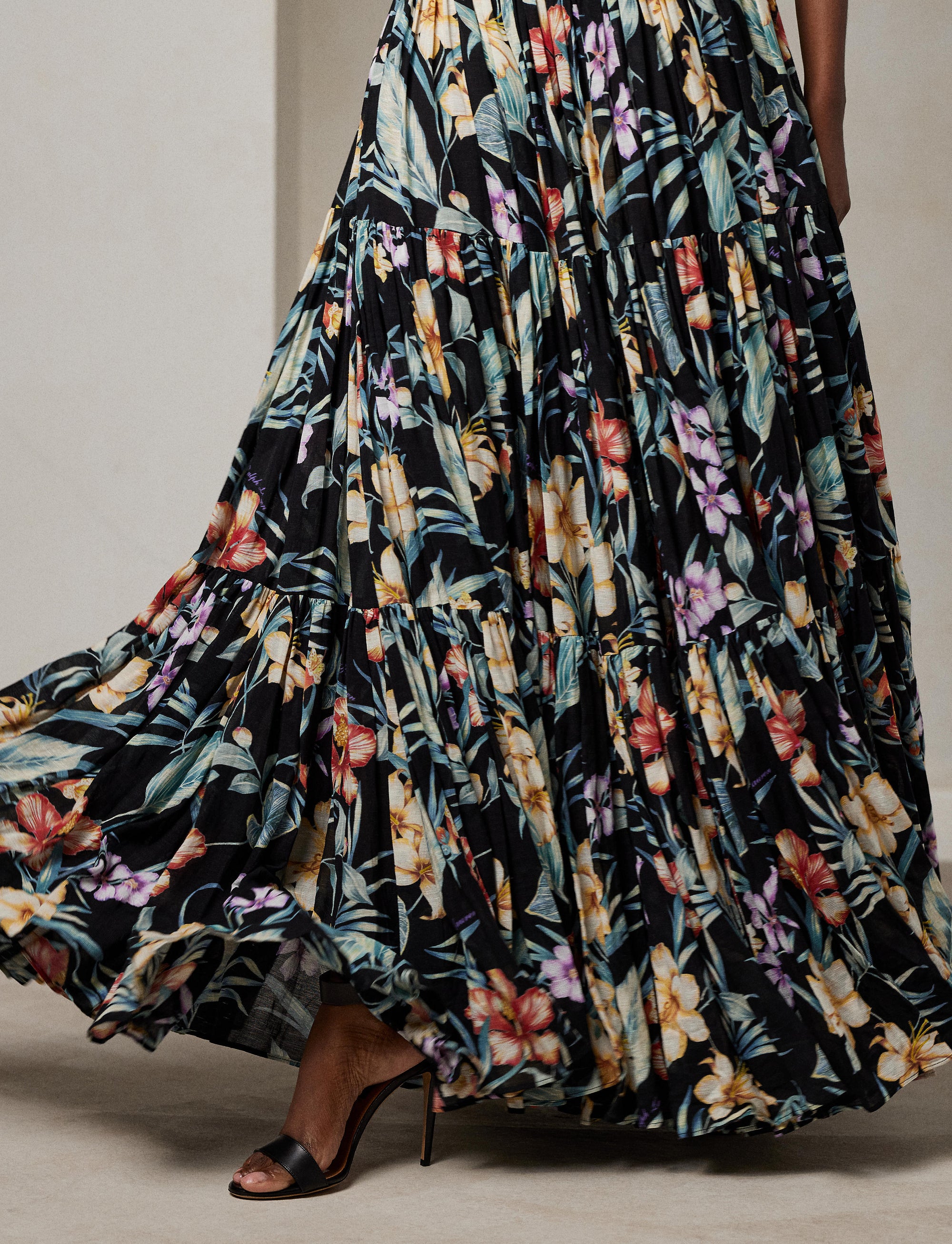 Maxi jupe Sutton à motif voile de lin - Black Multi