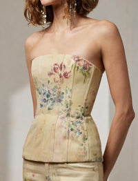Bustier Evia fleuri en denim - Faded Floral