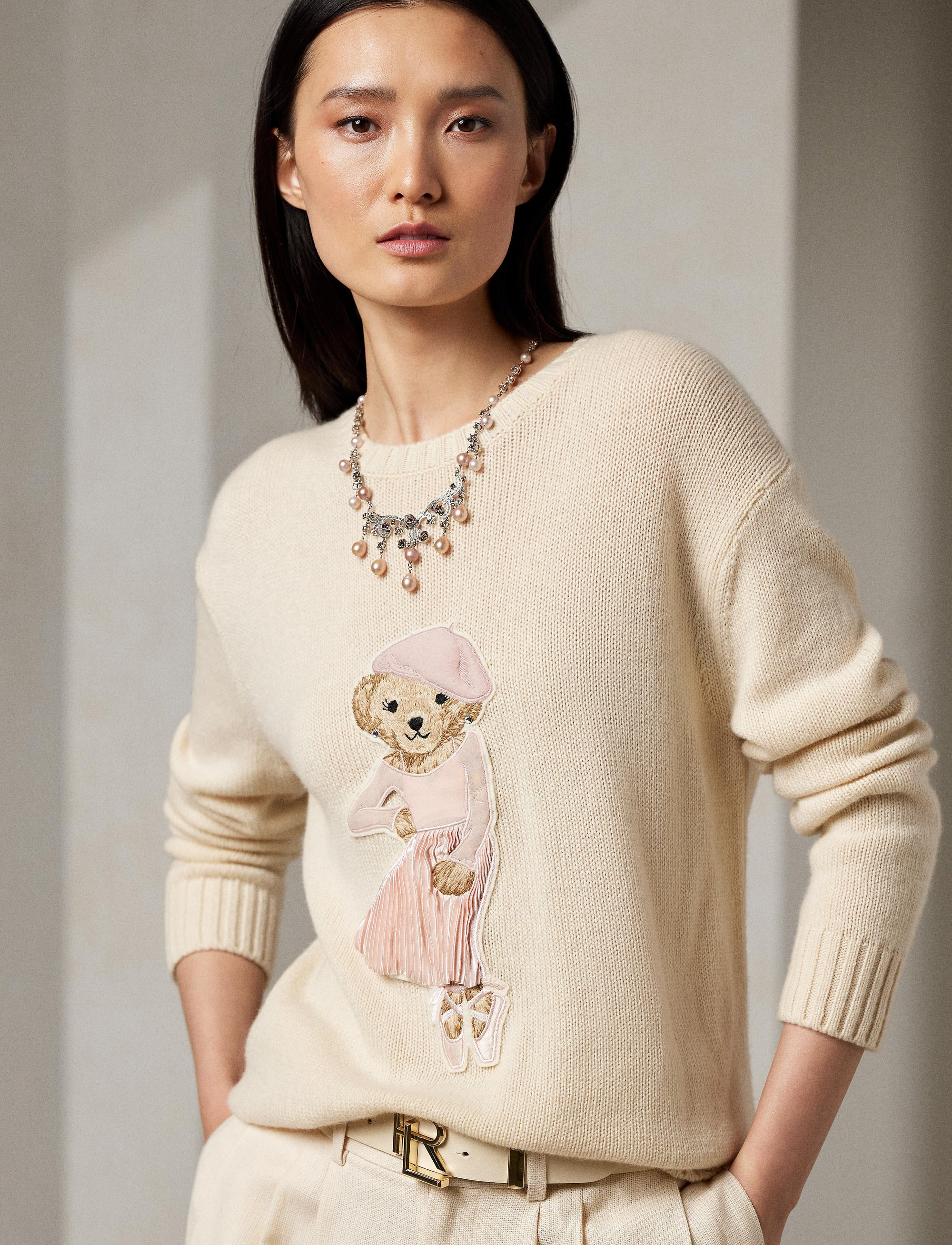 Ballet Polo Bear cashmere jumper - Butter