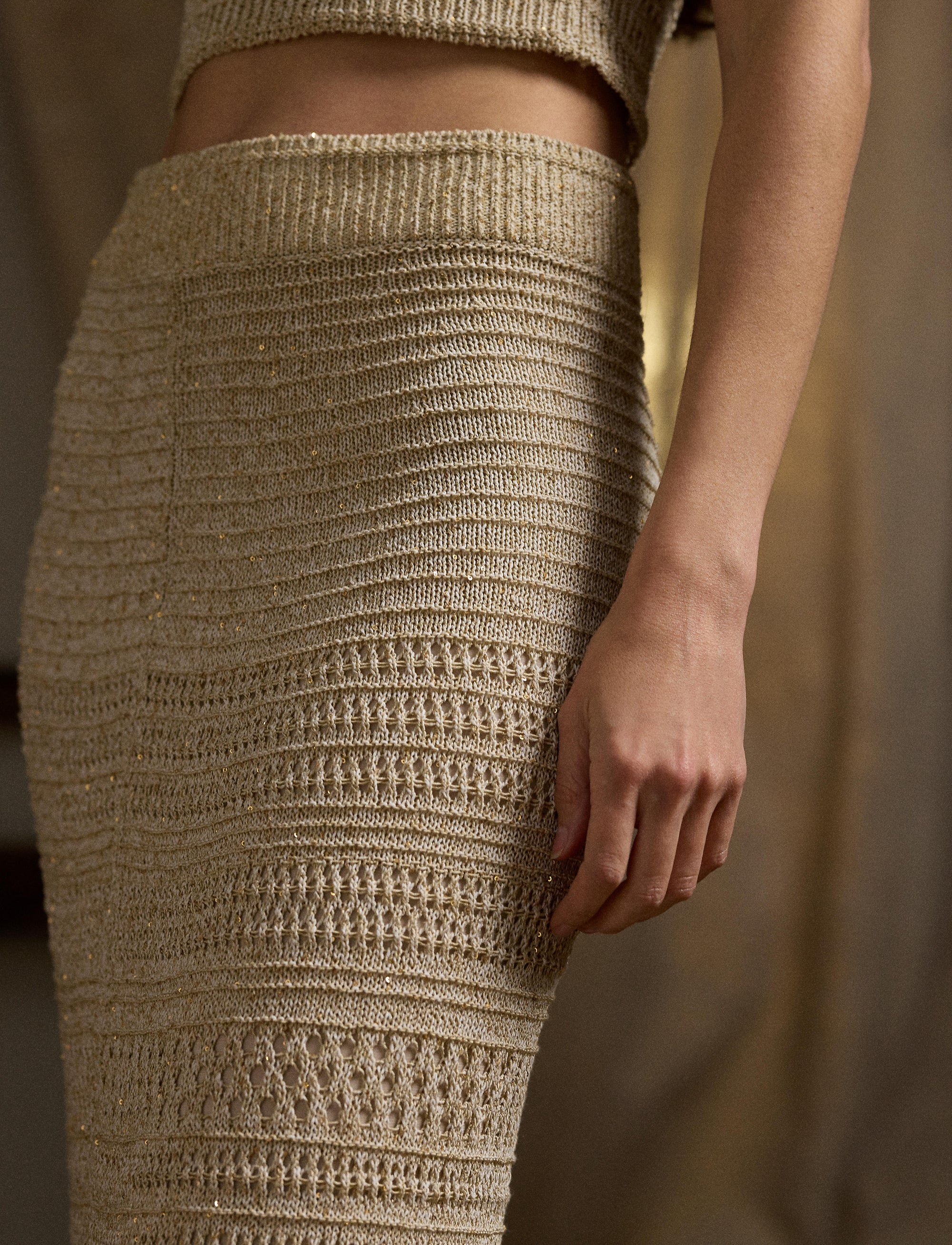 Maxi jupe texturée pailletée - Tan Multi