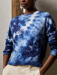 Pull à col rond décoré à motif tie-dye - Navy Multi