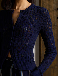 Cardigan à col rond en soie bouclée - Lux Navy