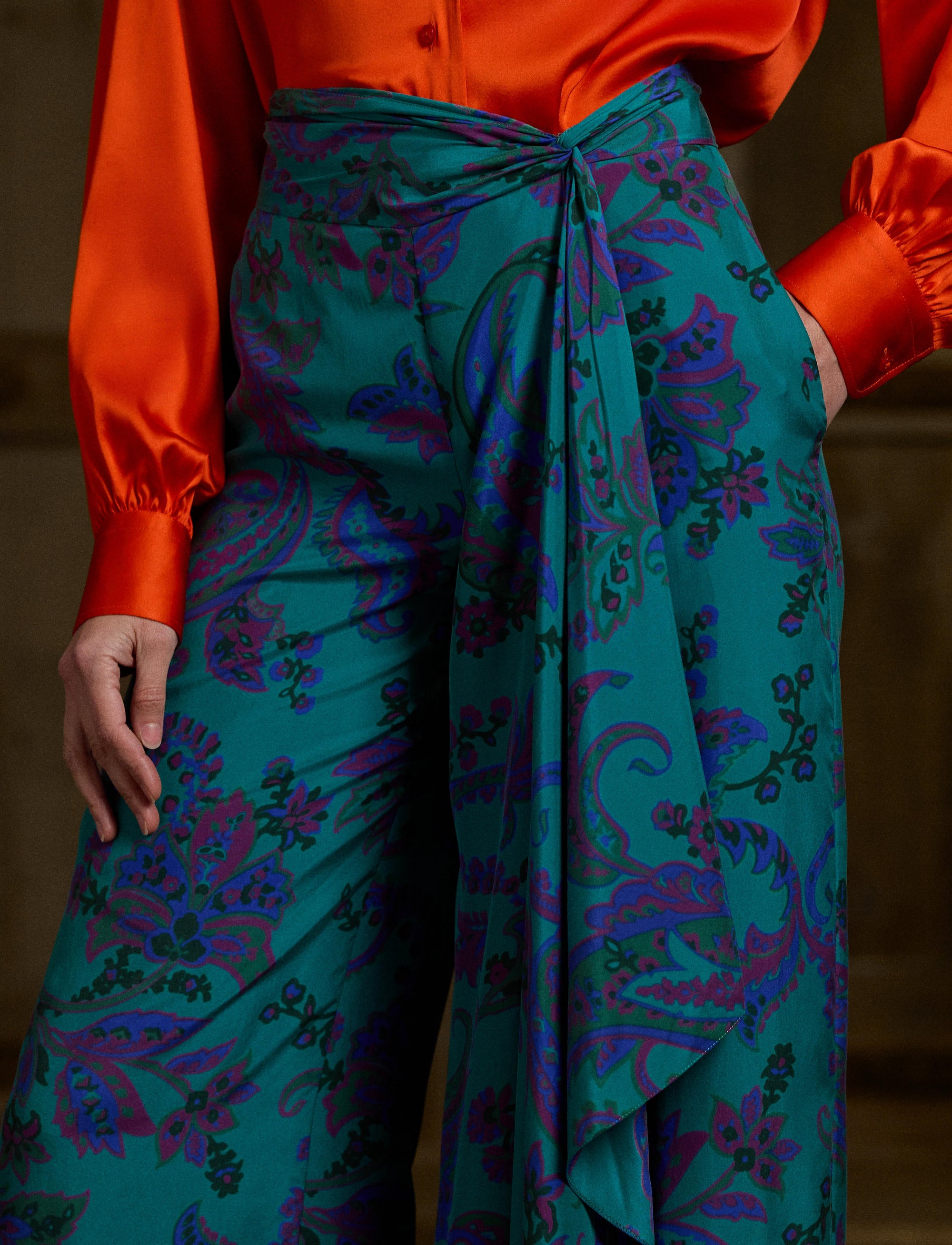 Pantalon Schmitt en soie habotai à motif - Blue Multi