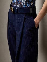 Pantalon Cassidy en laine milleraies - Navy & Cream