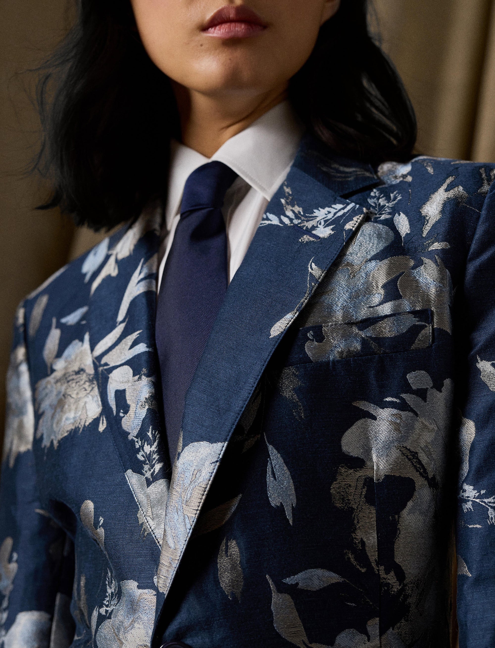 Veste Parker jacquard fleuri en lin - Blue Multi