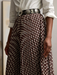 Trivelas pleated skirt with taffeta pattern - Mocha & Lux Cream