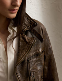 Veste moto Andrea en cuir - Dark Mocha