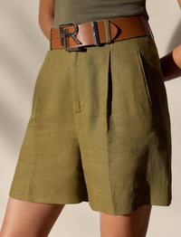 Short Tracy plissé en lin - Moss