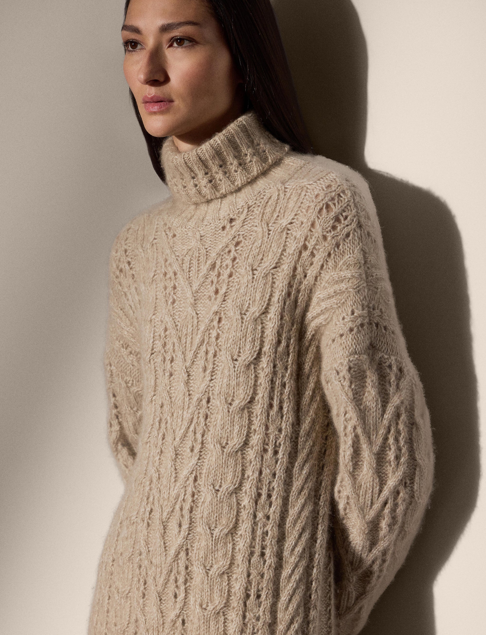 Twisted cashmere turtleneck jumper - Mineral Mouline