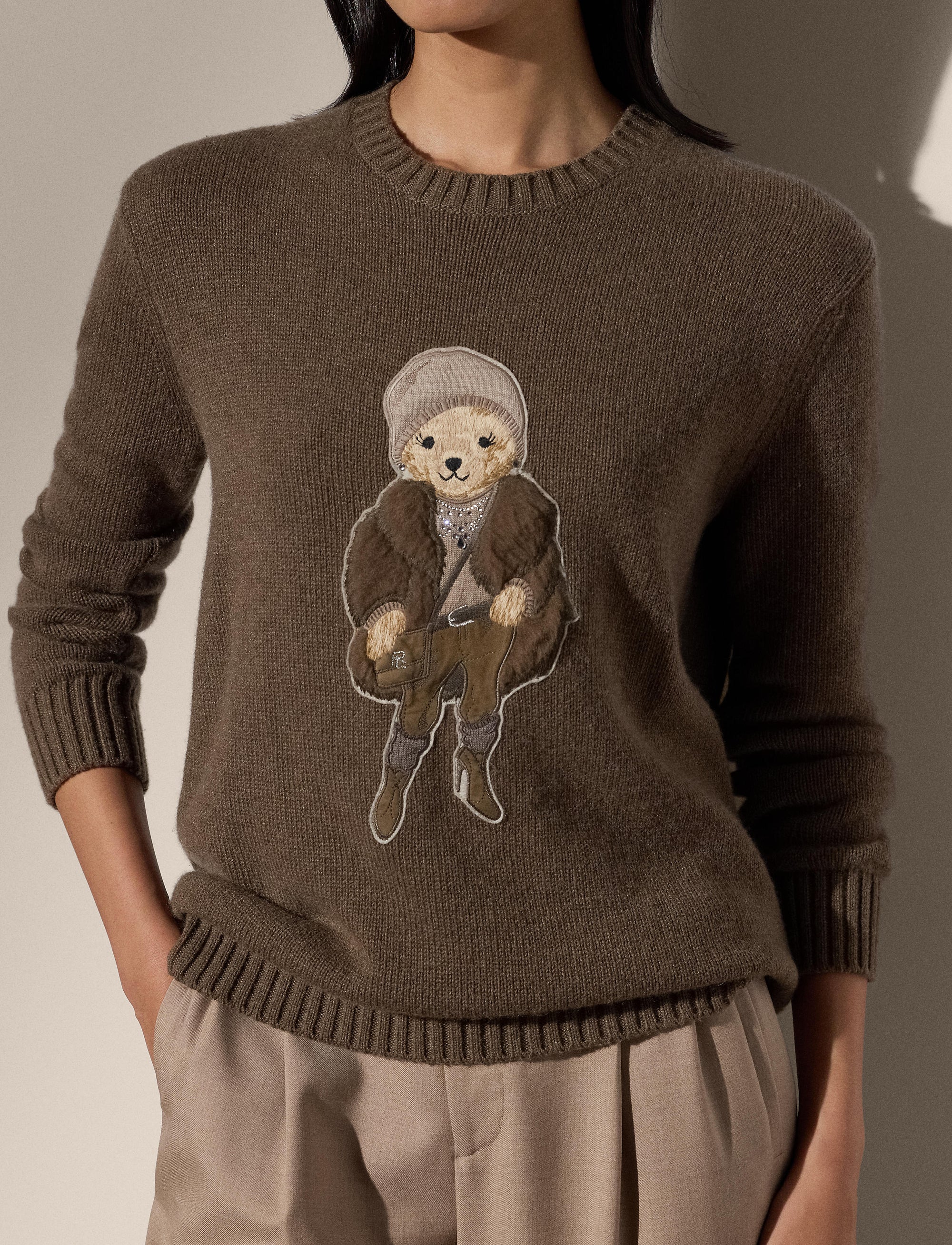 Pull Winter Polo Bear en cachemire - Taupe Melange