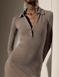 Wool polo dress - Truffle