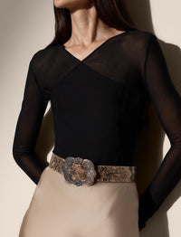 Top superposé en maille diaphane - Black