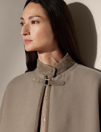 Hallie fringed wool poncho - Truffle