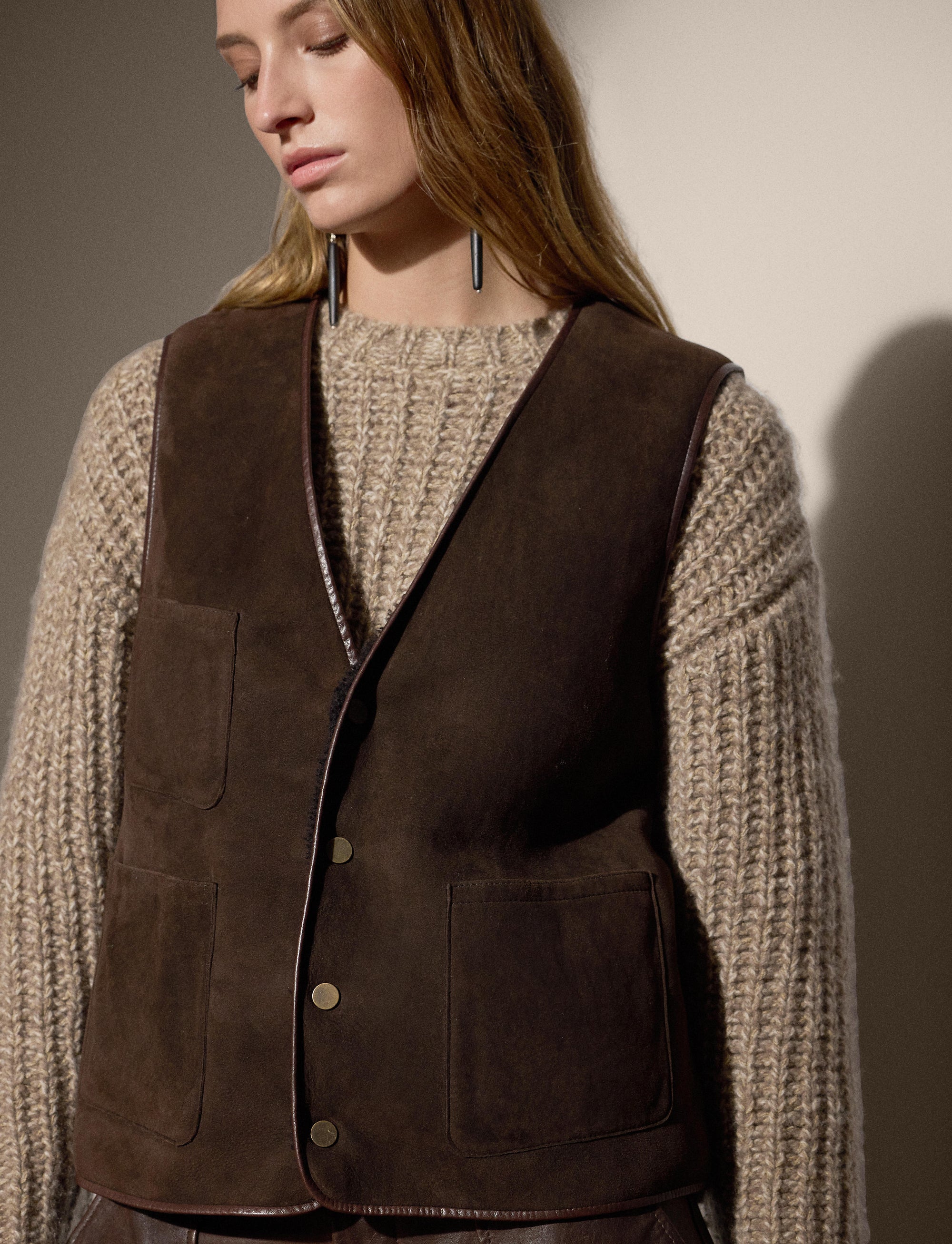 Brittani reversible wool waistcoat - Luggage Brown