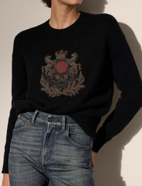 Pull brodé à écusson en cachemire - Black
