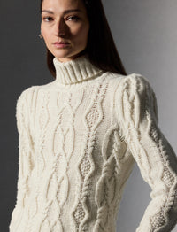 Aran sequin turtleneck roll-neck jumper in wool and cashmere blend - Classic Cream