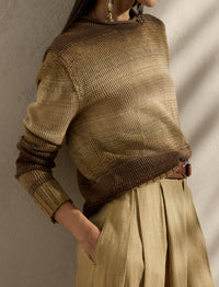 Pull col roulotté en lin mélangé ombré - Lux Tan & Multicolore