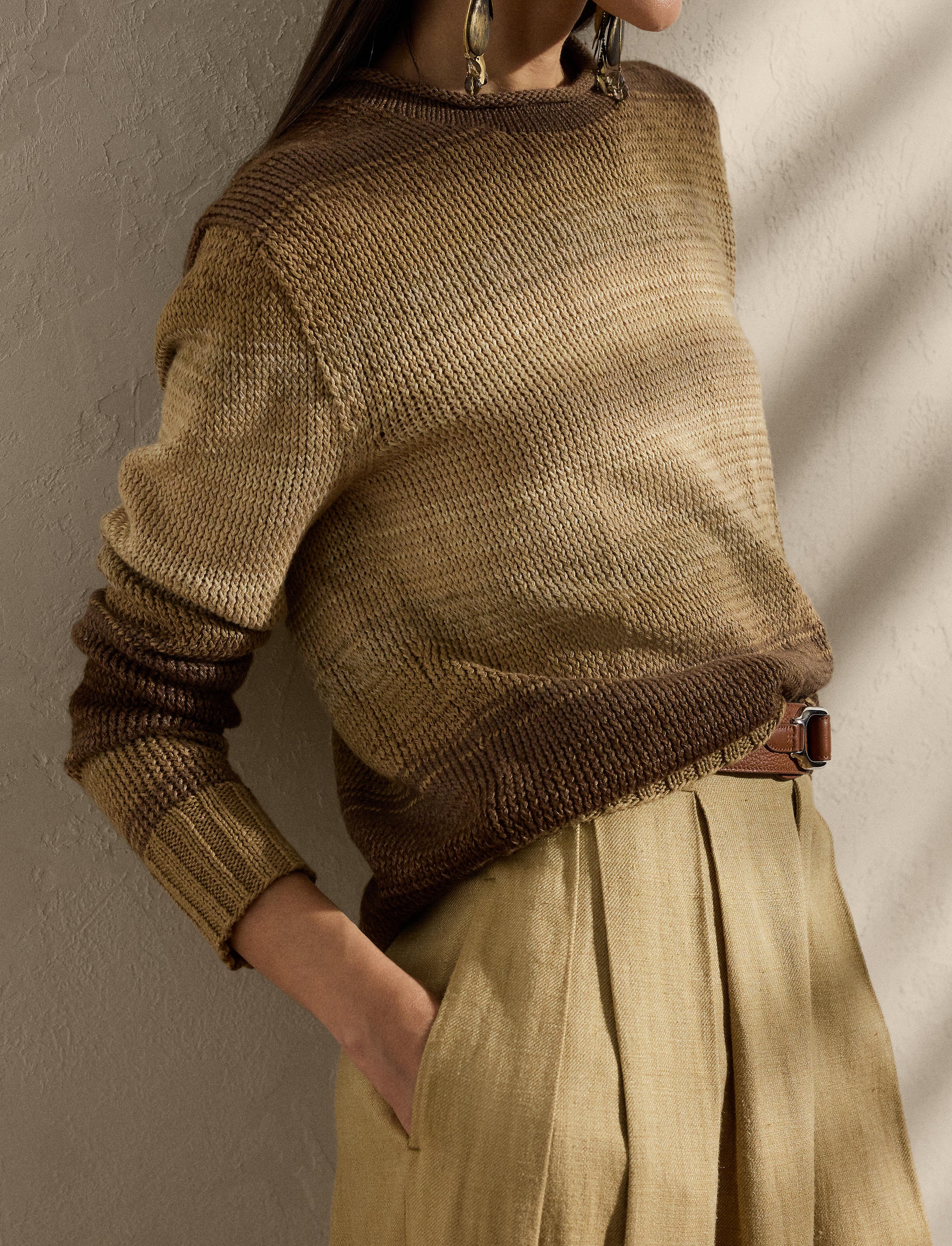 Pull col roulotté en lin mélangé ombré - Lux Tan & Multicolore
