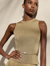 Pull ceinturé sans manches  en soie - Lux Tan