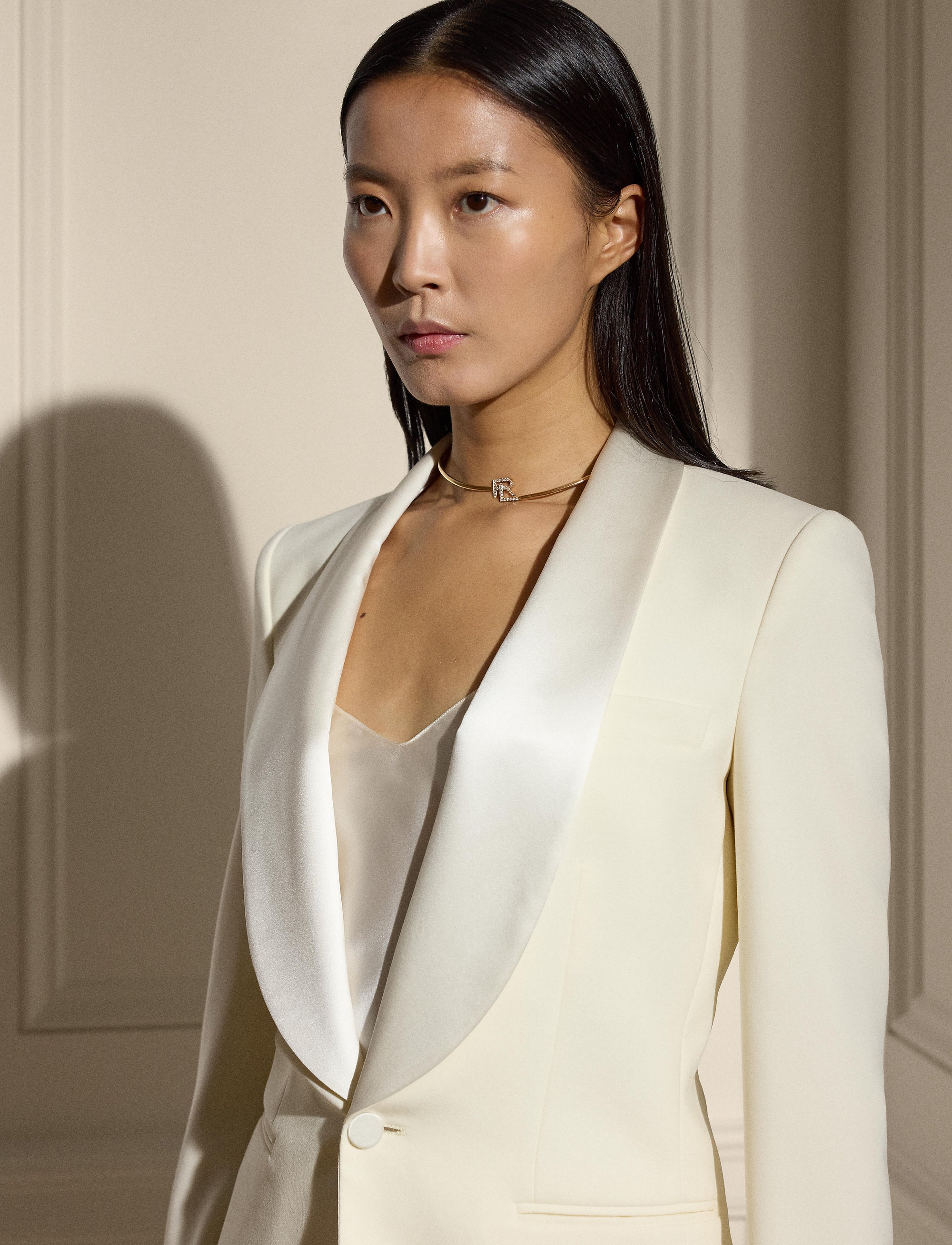 Veste de smoking Sawyer en crêpe de laine - Lux Cream
