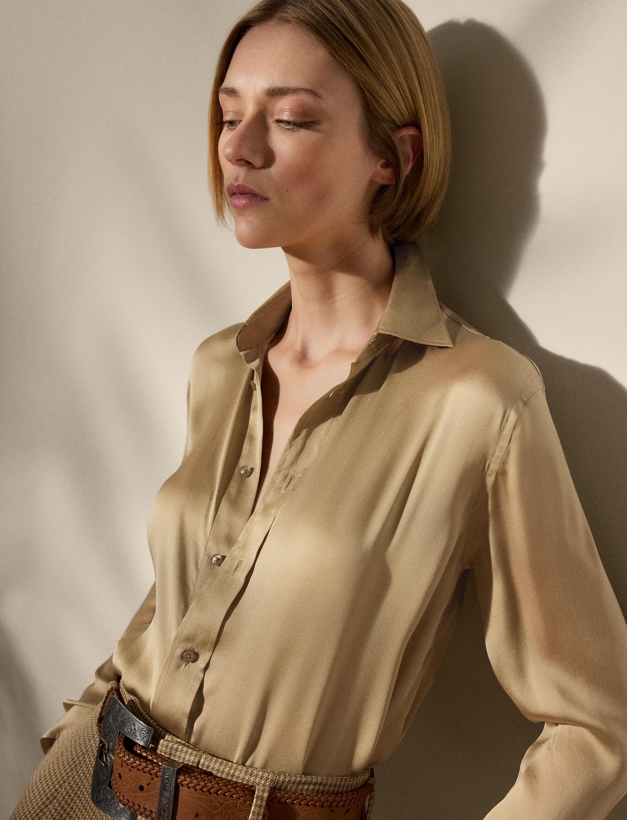 Chemise Adrien Relaxed en soie - Lux Tan