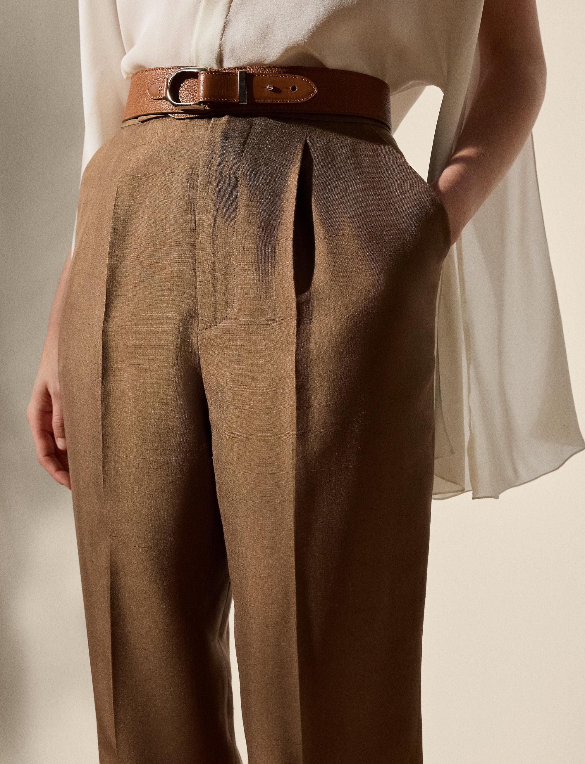 Evanne trousers in silk shantung - Cocoa