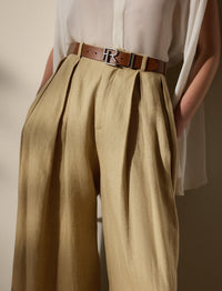 Greer silk twill and linen blend trousers with darts - Lux Tan