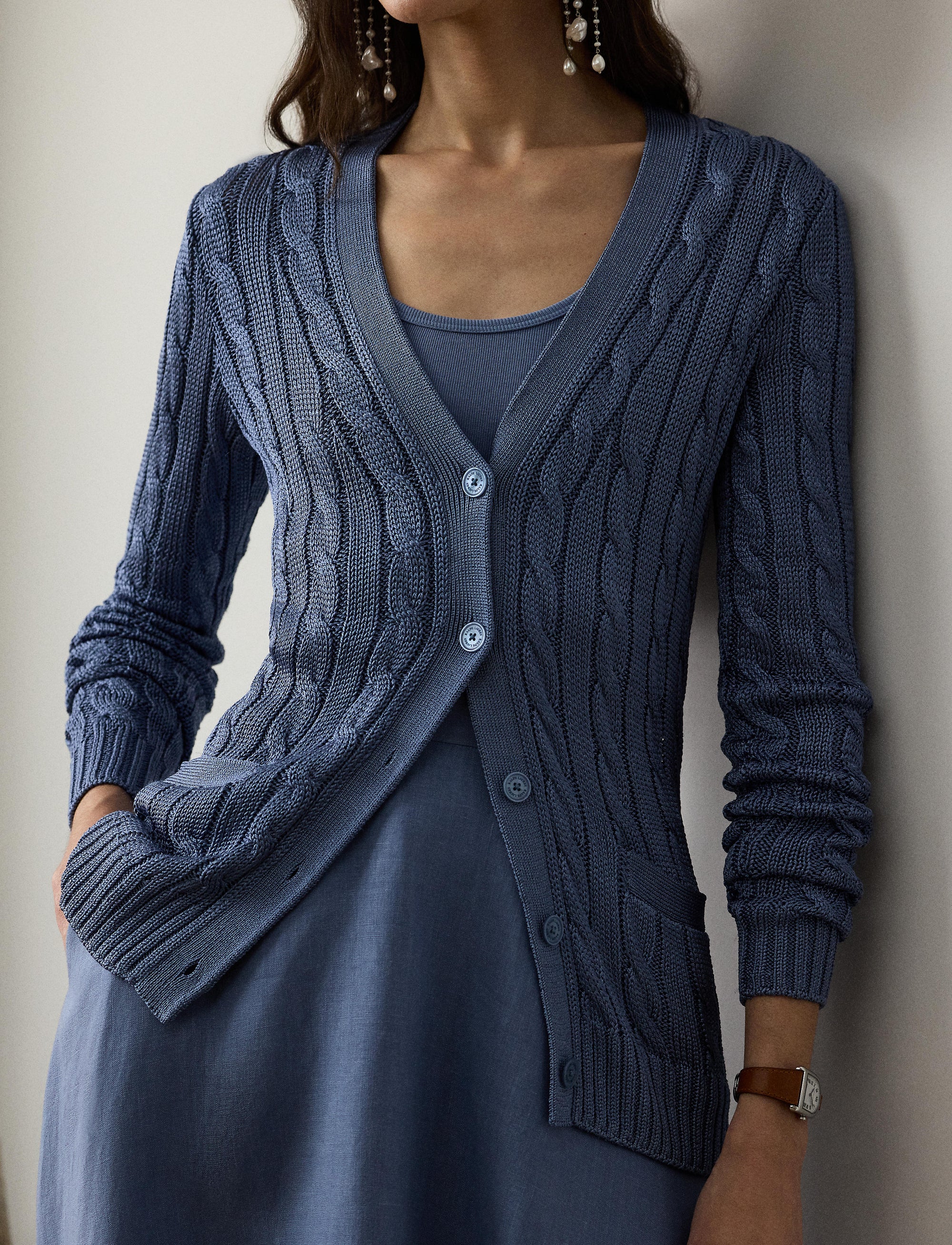 Pull cardigan torsadé en soie - Cornflower