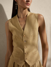 Gilet Jaiden en sergé de soie et de lin mélangé - Lux Tan