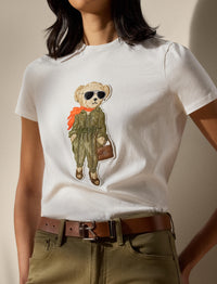 T-shirt Aviator Polo Bear en coton - Ecru