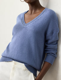 Pull col V en jersey de soie - Cornflower