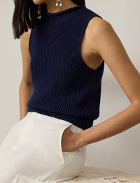 Pull col roulé roulé sans manches en jersey de soie - Lux Navy