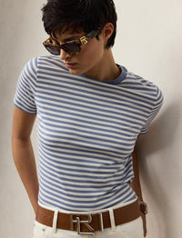 T-shirt Hallie en jersey de coton rayé - Cornflower & White