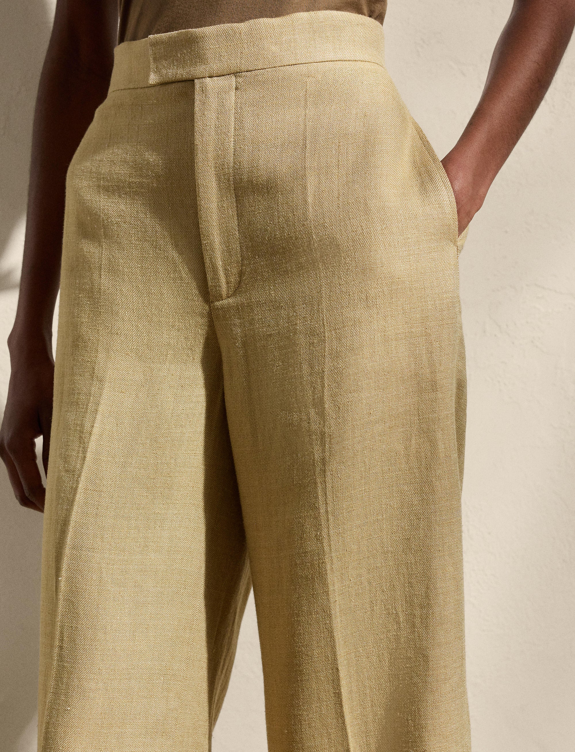 Pantalon Dean en sergé de soie et de lin mélangé - Lux Tan