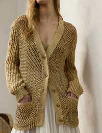 Cardigan hybride en soie et daim - Light Sand