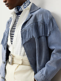 Rennie fringed leather jacket - Cornflower