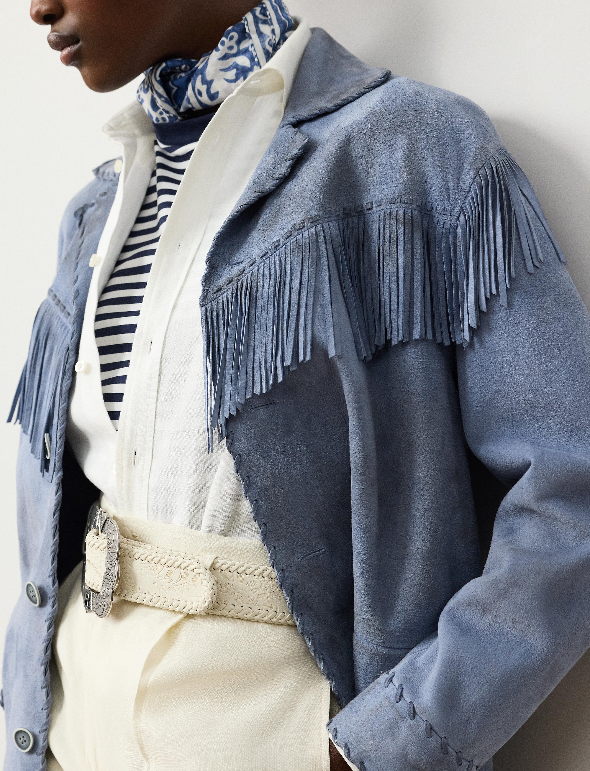 Rennie fringed leather jacket - Cornflower