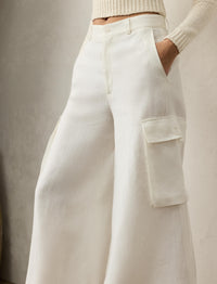Pantalon cargo jambe large Carry en lin - Cream
