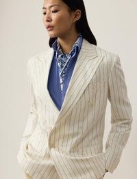 Veste Bennet rayée délavée en lin et laine mélangé - Cream & Lux Navy